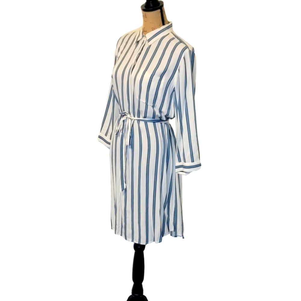 Loft Striped Shirt Button Belted Midi Dress - Picture 4 of 9